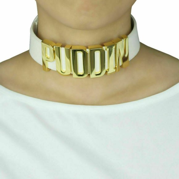 Women Jewelry Pop Culture Harley PUDDIN Choker Collar Belt White Necklace US - Picture 2 of 3